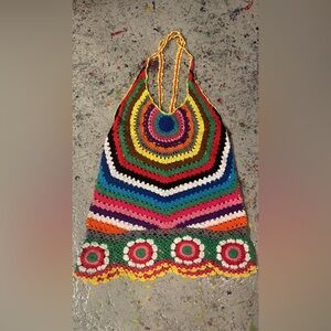 Forever 21 Crochet Rainbow Halter Top Unlined Boho Festival
